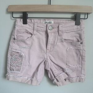 Mudd Girls size 7 Pink Denim Shorts Patchwork Stretchy Dusty Rose Boho